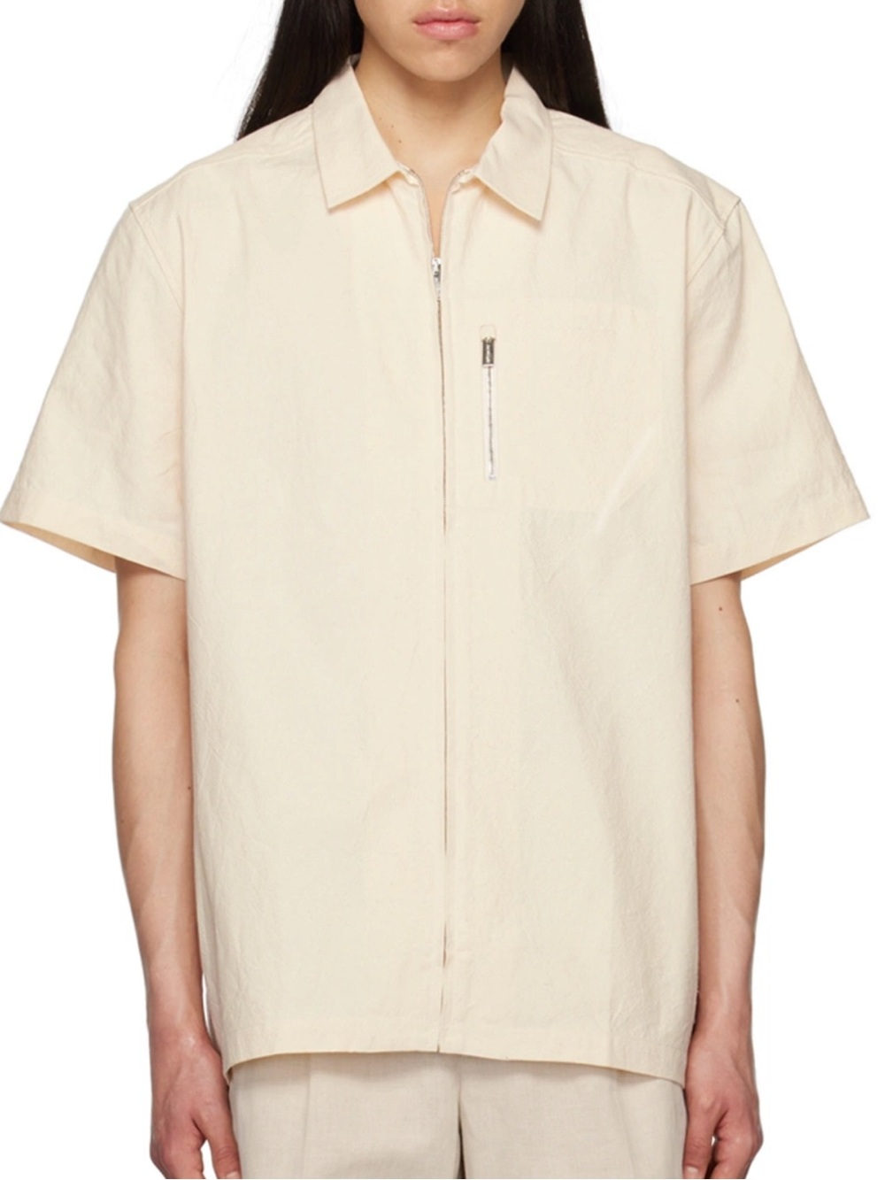 Jacquemus Off-White Le Raphia 'La Chemise Banho' Shirt, size 46